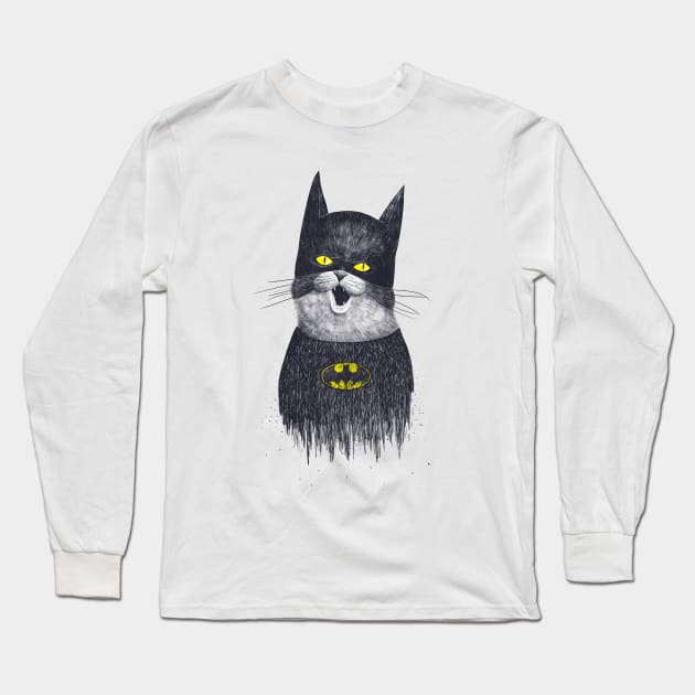 Super cat on white Long Sleeve T-Shirt by kodamorkovkart